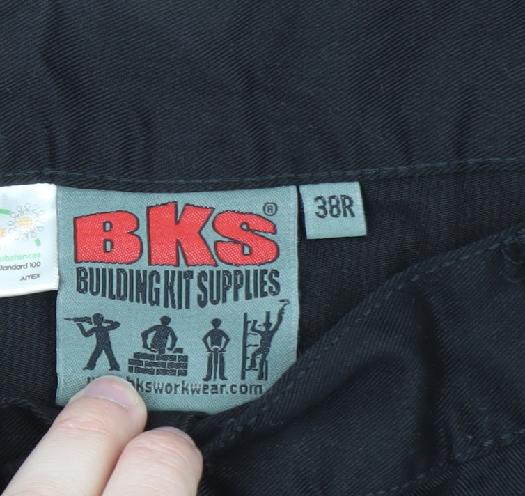 BKS Men's Black Cargo Work Trousers 38R Polyester Cotton