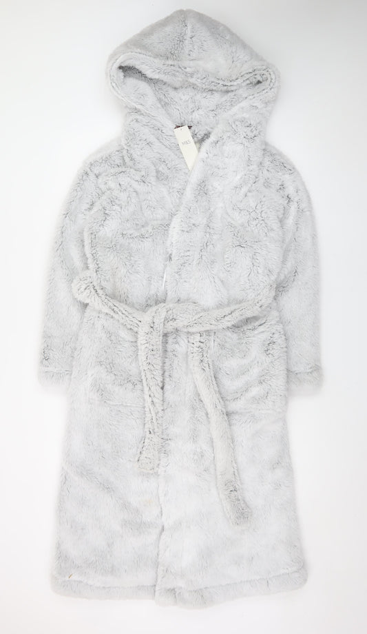 Marks and Spencer Women Grey Hooded Fleece Robe XS
