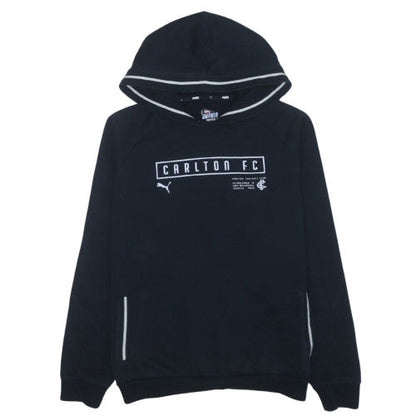 Additional front view of Puma Carlton FC boys’ black pullover hoodie, size 16, regular fit afl team gear