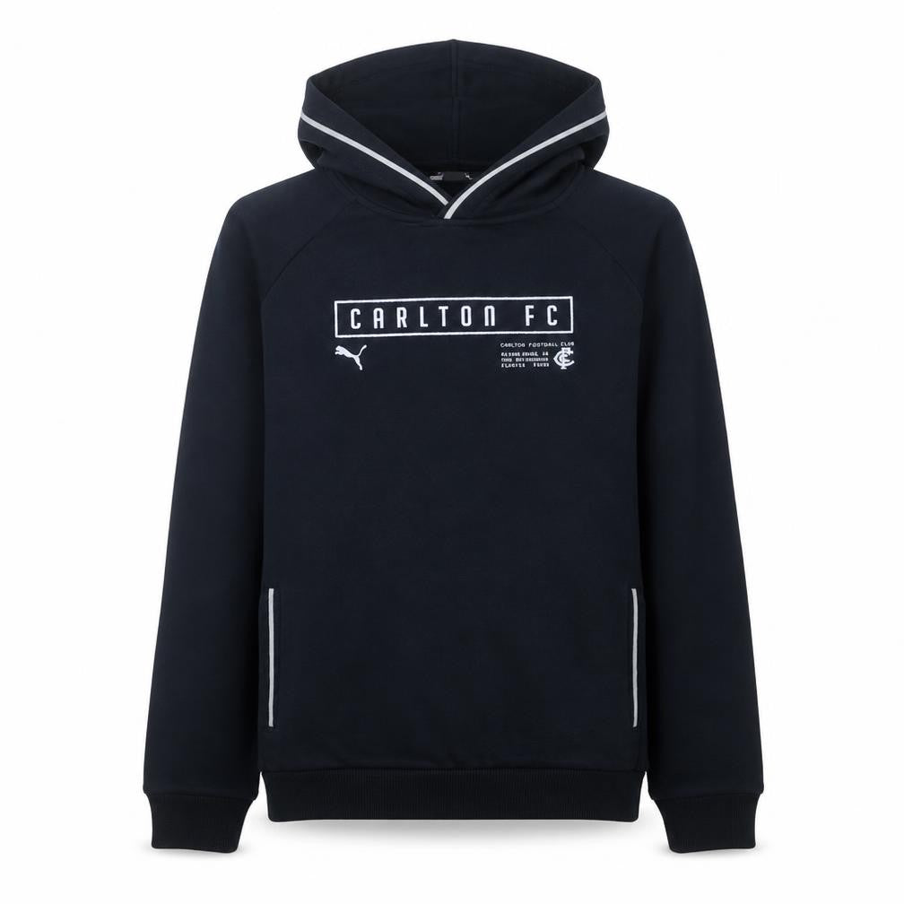 Puma Carlton FC Boys Black Pullover Hoodie Size 16 Regular Fit AFL Team Gear
