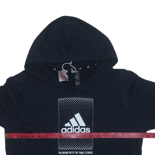 Adidas Boys Black Pullover Hoodie Sweatshirt Size 13-14 Years Cotton Blend