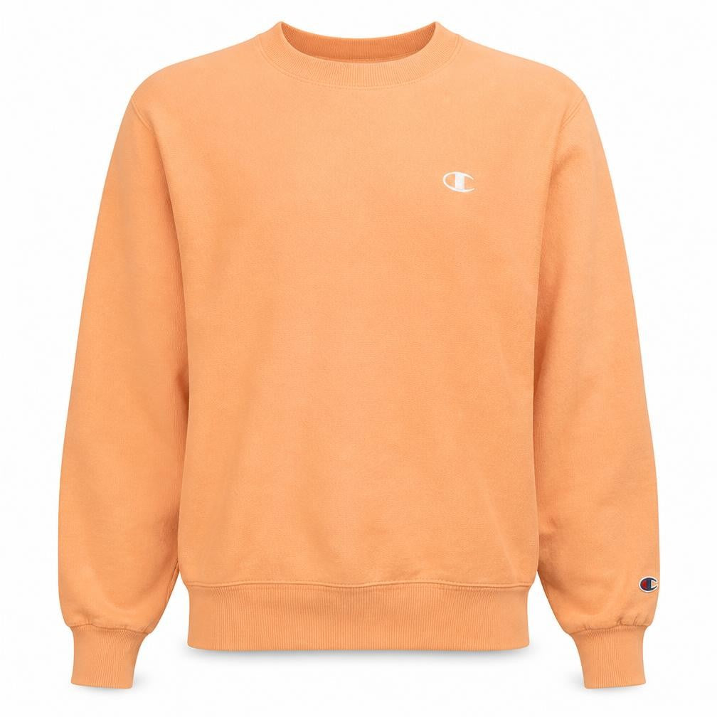 Champion Men's Orange Crew Neck Fleece Pullover Sweatshirt S
