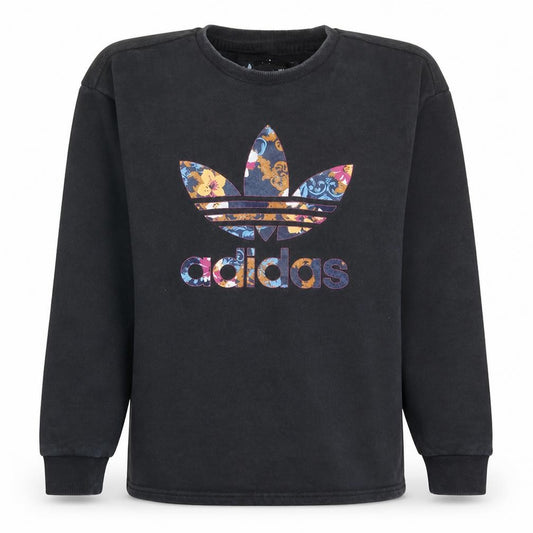 Adidas Women Black XS Sweatshirt Floral Trefoil Logo Cotton Crew Neck