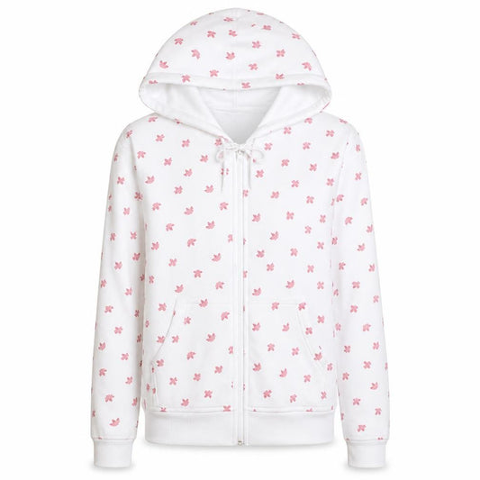 Adidas Women White Pink Full Zip Hoodie Size 12 Floral Print