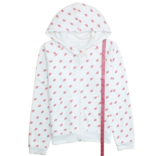 Adidas Women White Pink Full Zip Hoodie Size 12 Floral Print