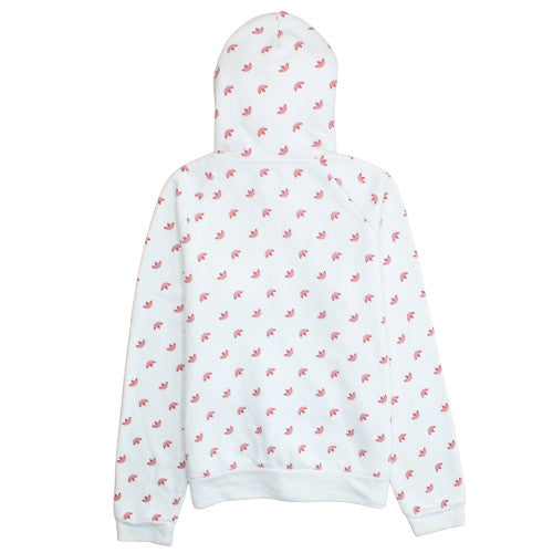 Adidas Women White Pink Full Zip Hoodie Size 12 Floral Print