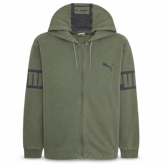 Puma Men's Green Full Zip Hoodie L Sports Fleece Sweatshirt