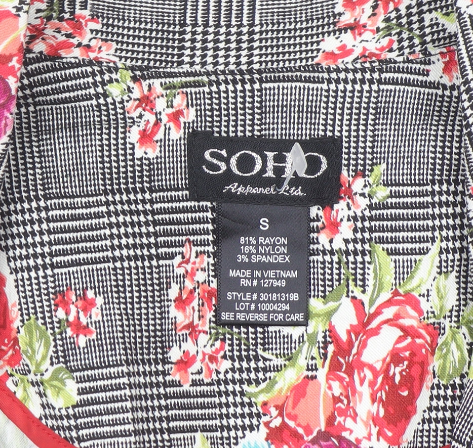 Soho Apparel Women Grey Floral Check Single-Breasted Blazer Size S