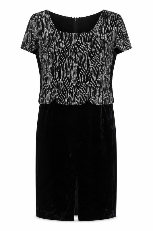 Joseph Ribkoff Women’s Black Velvet Sheath Dress Size 10 Short Sleeve Party Cocktail