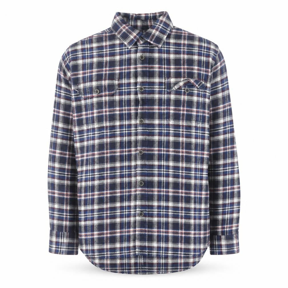 JACHS Men's Blue Plaid Flannel Button-Up Long Sleeve Shirt L