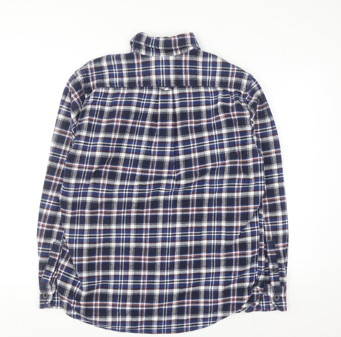 JACHS Men's Blue Plaid Flannel Button-Up Long Sleeve Shirt L