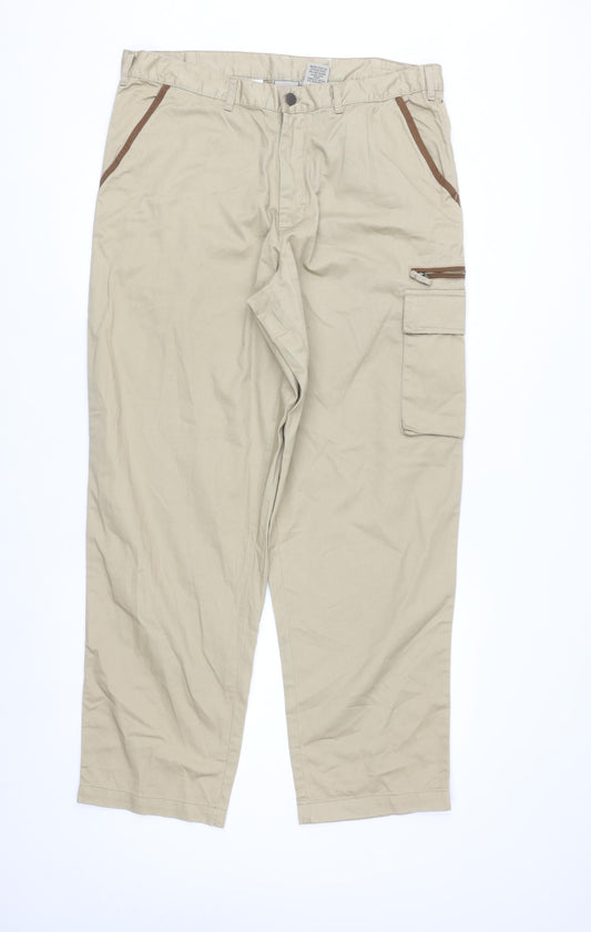 Scandia Woods Men's Beige Cargo Trousers Size 36L Cotton Workwear