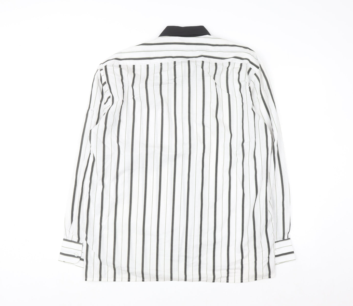 Giorgio Fellini Men's White Striped Long Sleeve Button-Up Shirt 16.5 42in
