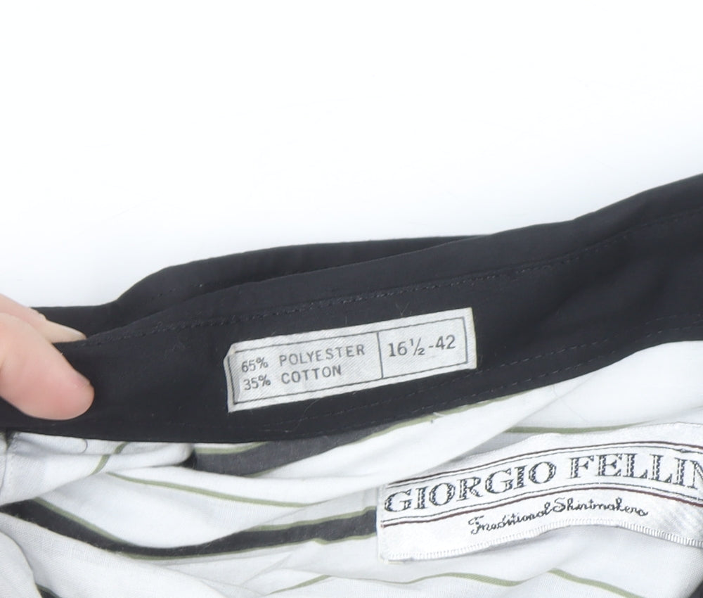 Giorgio Fellini Men's White Striped Long Sleeve Button-Up Shirt 16.5 42in