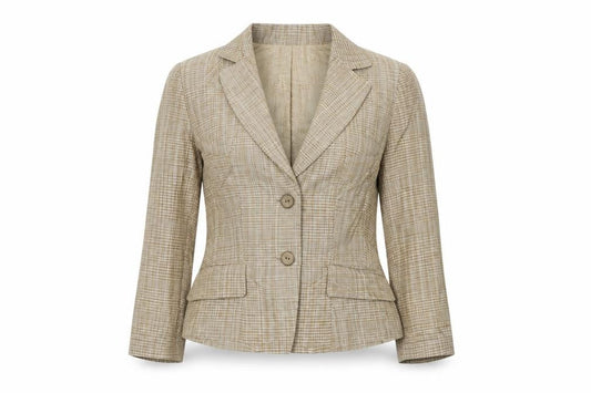 Carlisle Women Beige Checked Silk Two-Button Suit Jacket UK 8