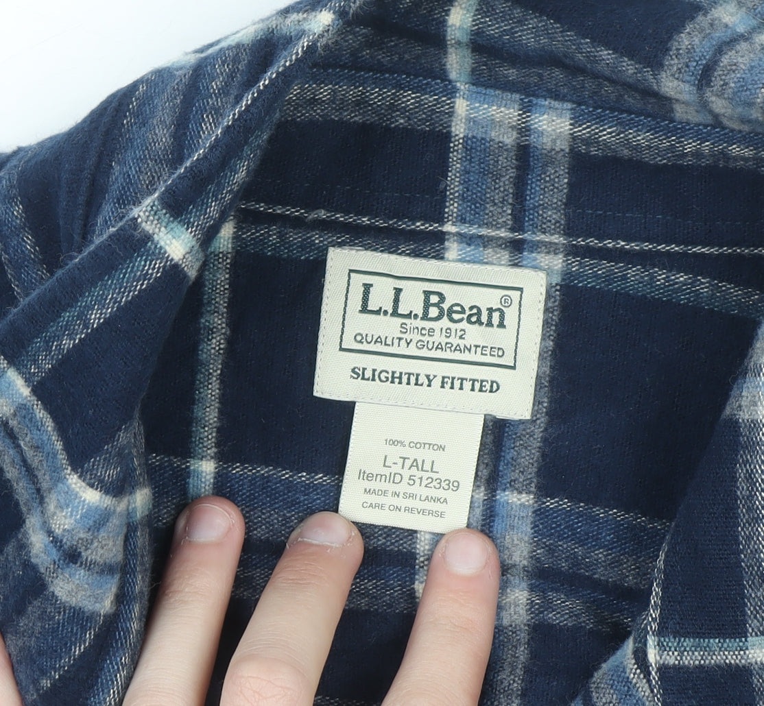 L.L.Bean Men's Blue Check Flannel Button-Up Shirt Size L Tall