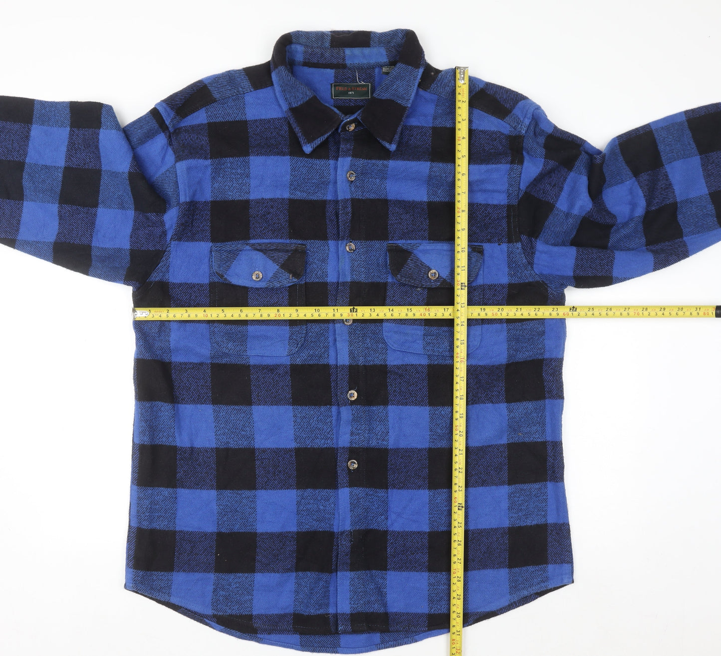 Field & Stream Men’s Blue Black Check Flannel Shirt XL Long Sleeve Cotton