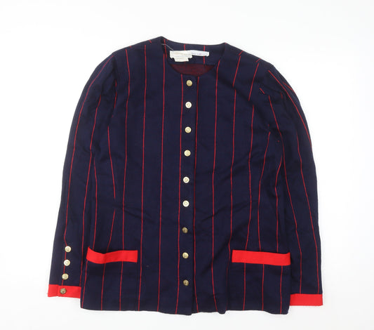 California Girl by Dorothy Samuel Navy Red Striped Jacket Women Size 14 Classic Long Sleeve Blazer