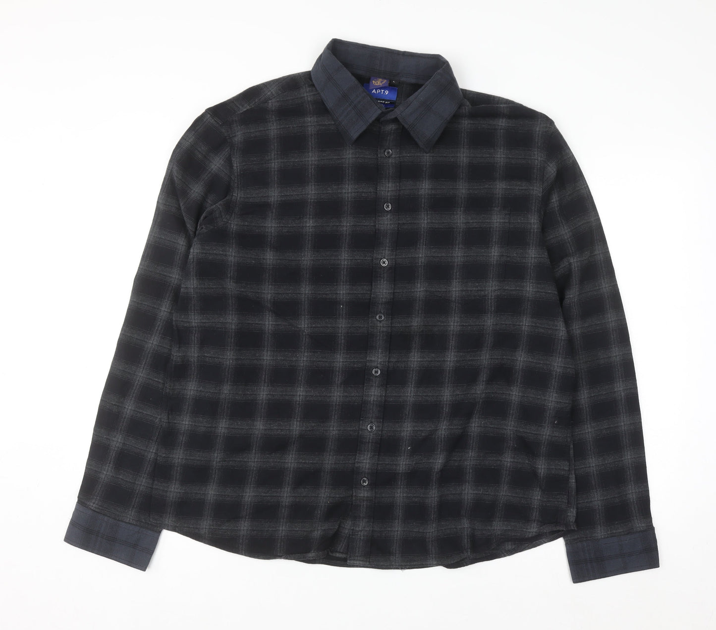 APT.9 Men's Black Check Long Sleeve Button-Up Shirt 2XL Regular Fit