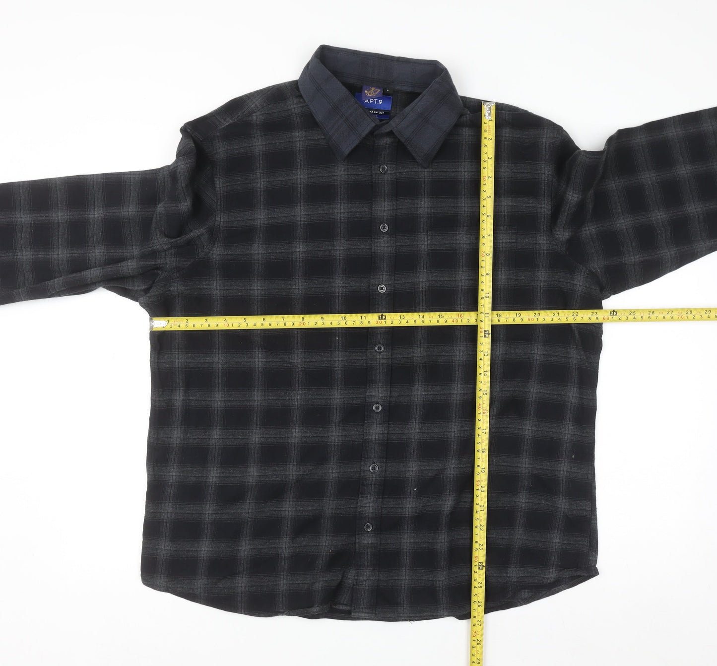 APT.9 Men's Black Check Long Sleeve Button-Up Shirt 2XL Regular Fit