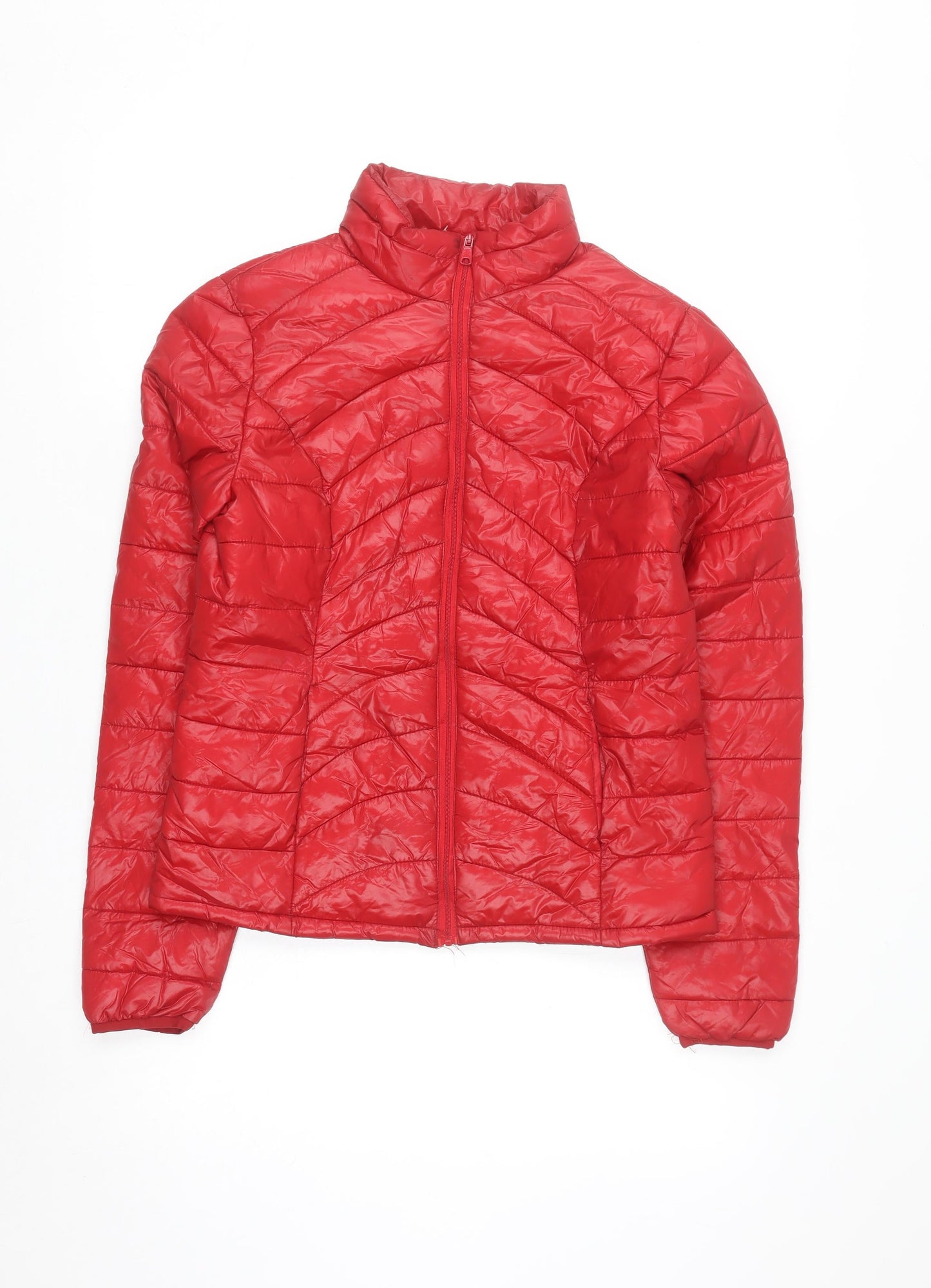 Suzy Shier Women Red Puffer Jacket S Quilted Lightweight Zip Up