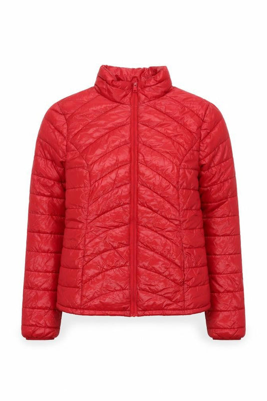 Suzy Shier Women Red Puffer Jacket S Quilted Lightweight Zip Up