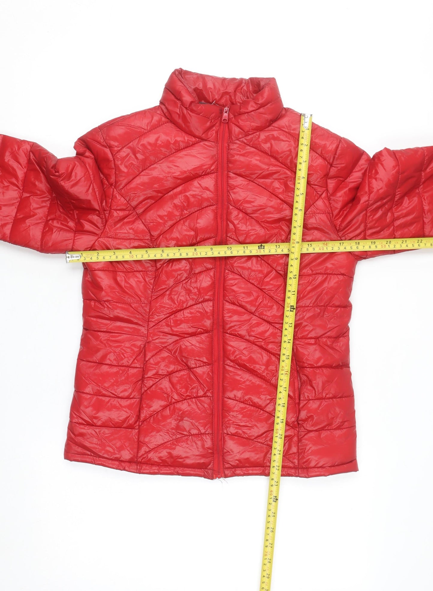 Suzy Shier Women Red Puffer Jacket S Quilted Lightweight Zip Up