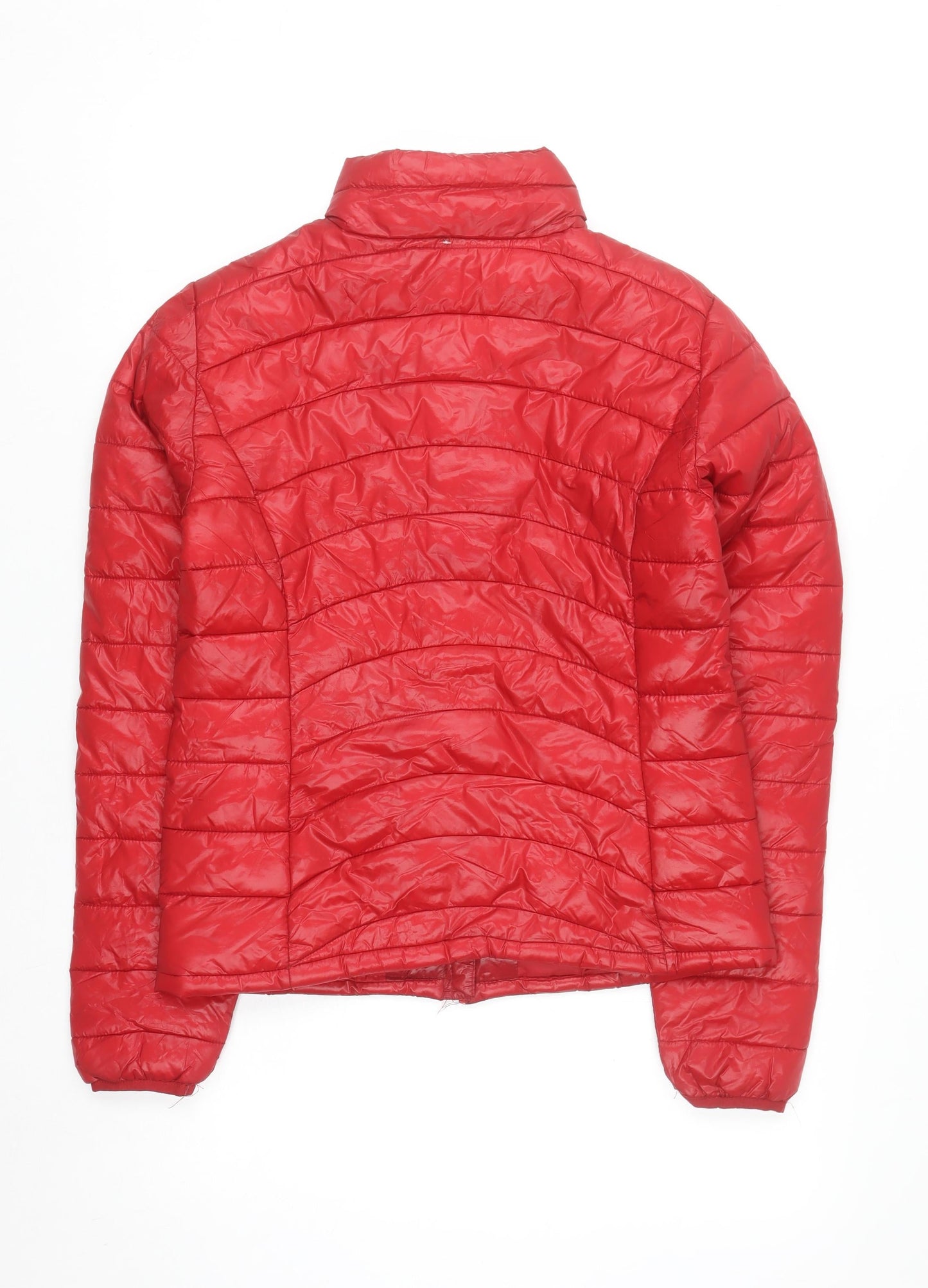 Suzy Shier Women Red Puffer Jacket S Quilted Lightweight Zip Up