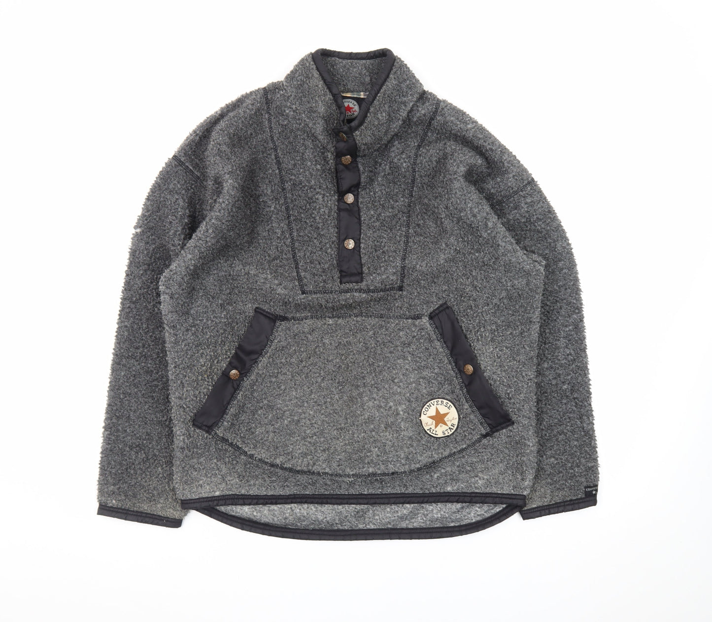 Converse Men's Grey Fleece Henley Sweatshirt Size S Pullover