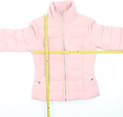 Back view of Miss Selfridge Women's Pink Puffer Jacket UK 8 Lightweight