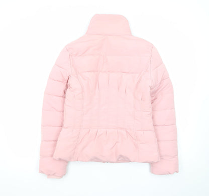 Close-up detail of Miss Selfridge Women's Pink Puffer Jacket UK 8 Lightweight