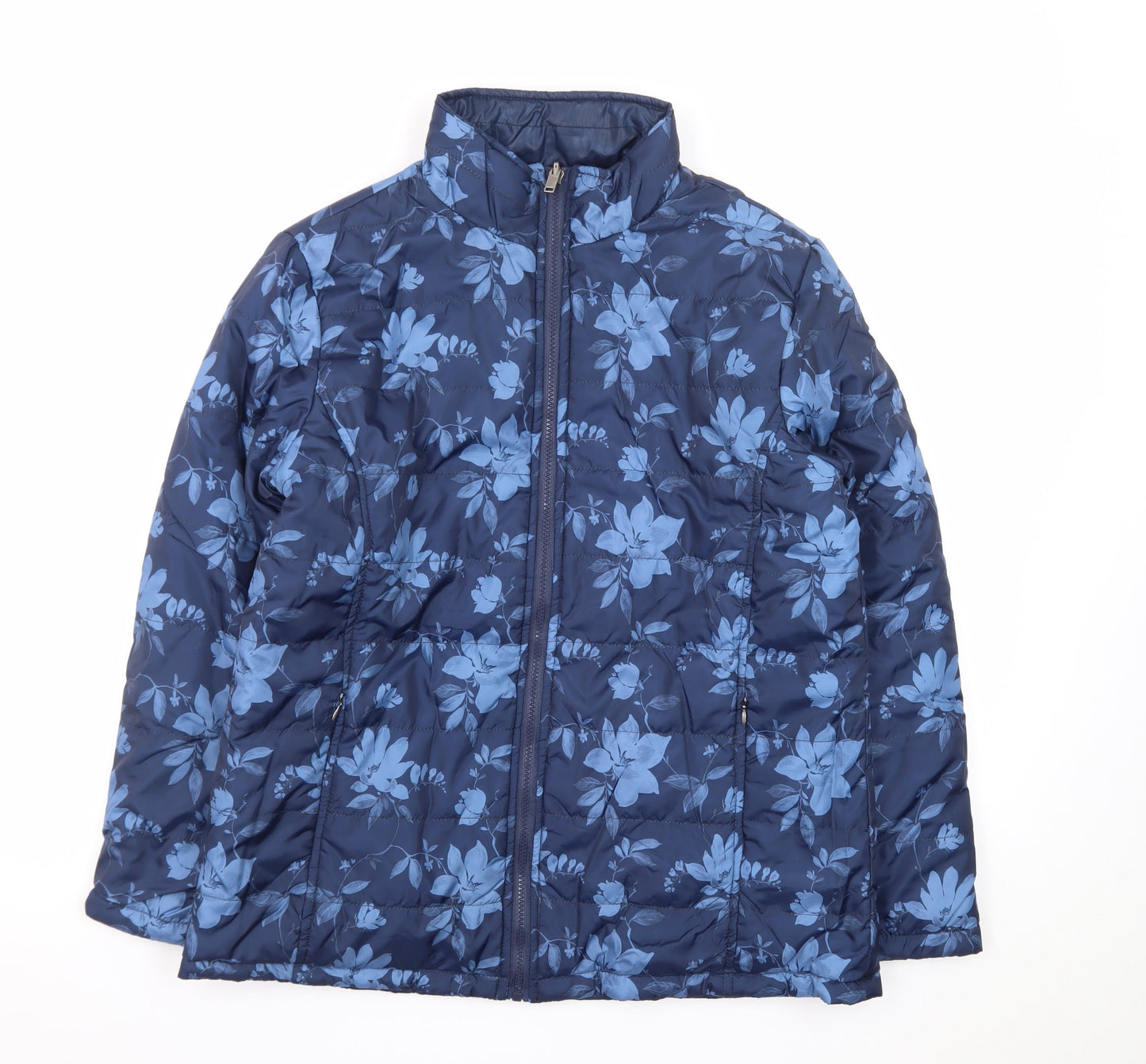 Atlas For Women Blue Floral Puffer Jacket Women’s UK 12-14 Mid-Length