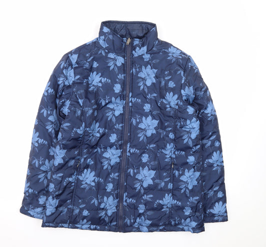 Atlas For Women Blue Floral Puffer Jacket Women’s UK 12-14 Mid-Length