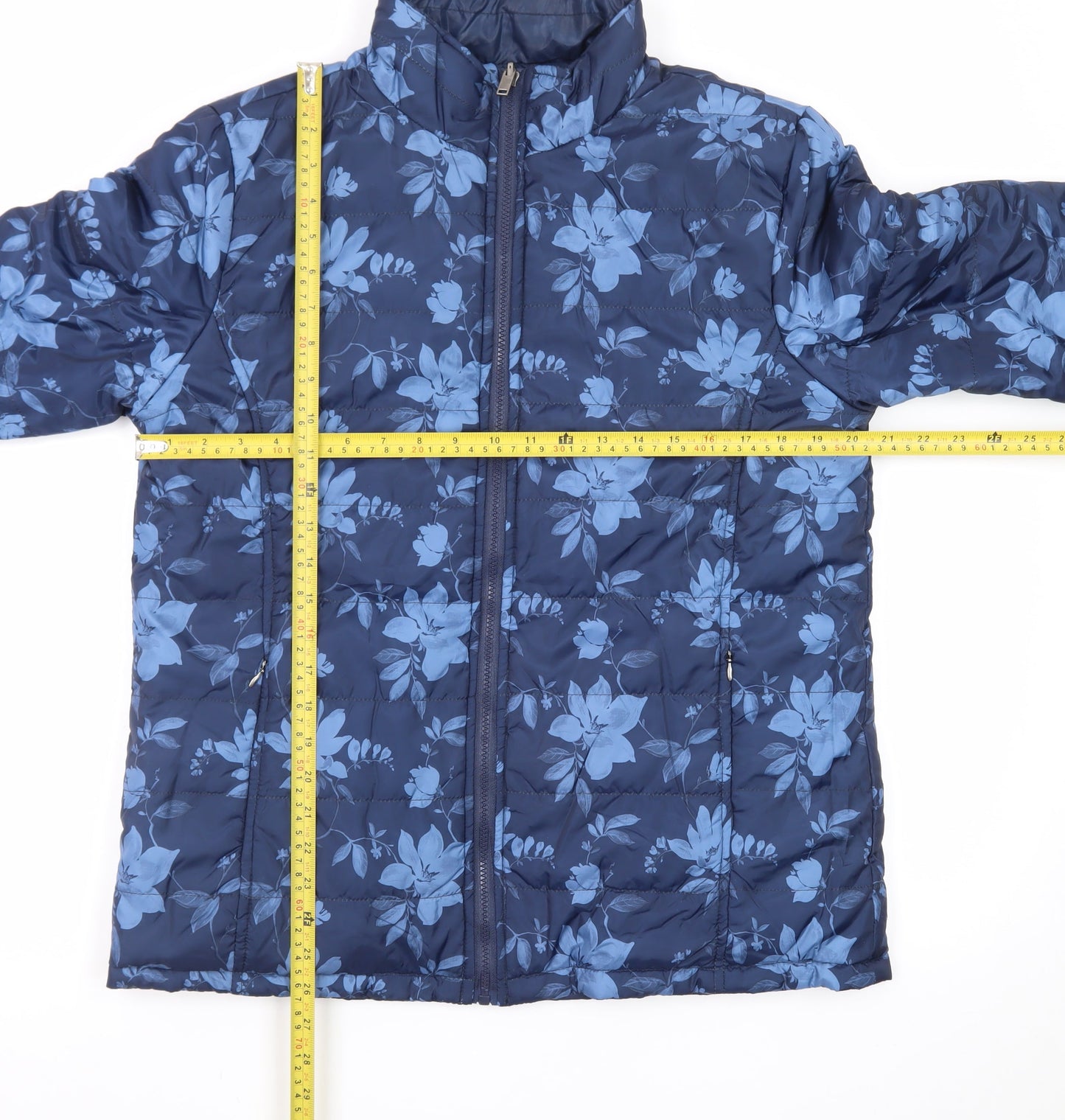 Atlas For Women Blue Floral Puffer Jacket Women’s UK 12-14 Mid-Length