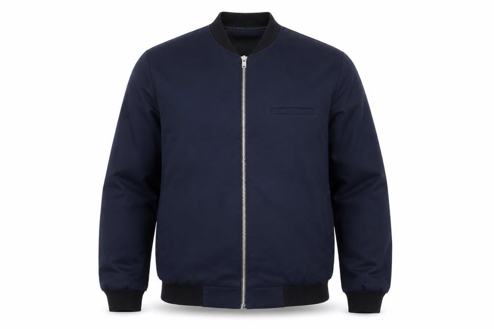 Villain Men's Blue Bomber Jacket M Regular Fit Full Zip Twill