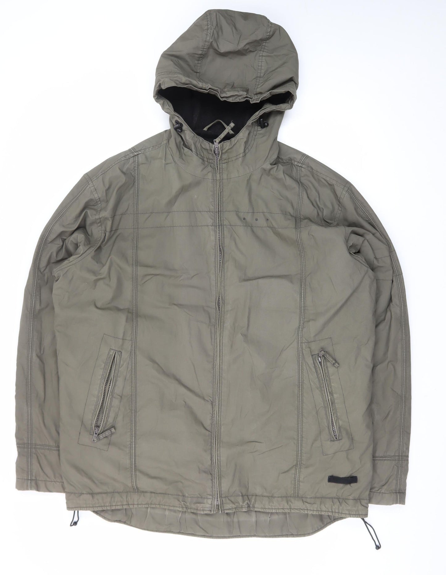 Next Mens Green Hooded Cotton Parka Jacket L Warm Lined Casual Coat