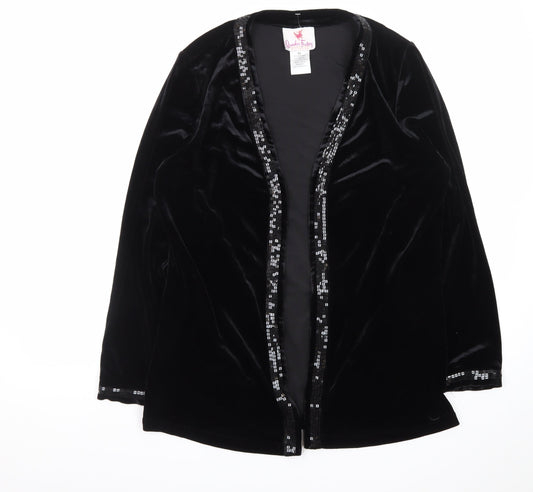 Quacker Factory Women Black Velvet Sequin Trim Tuxedo Blazer M
