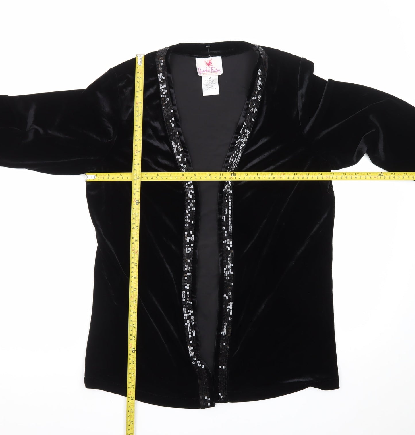 Quacker Factory Women Black Velvet Sequin Trim Tuxedo Blazer M
