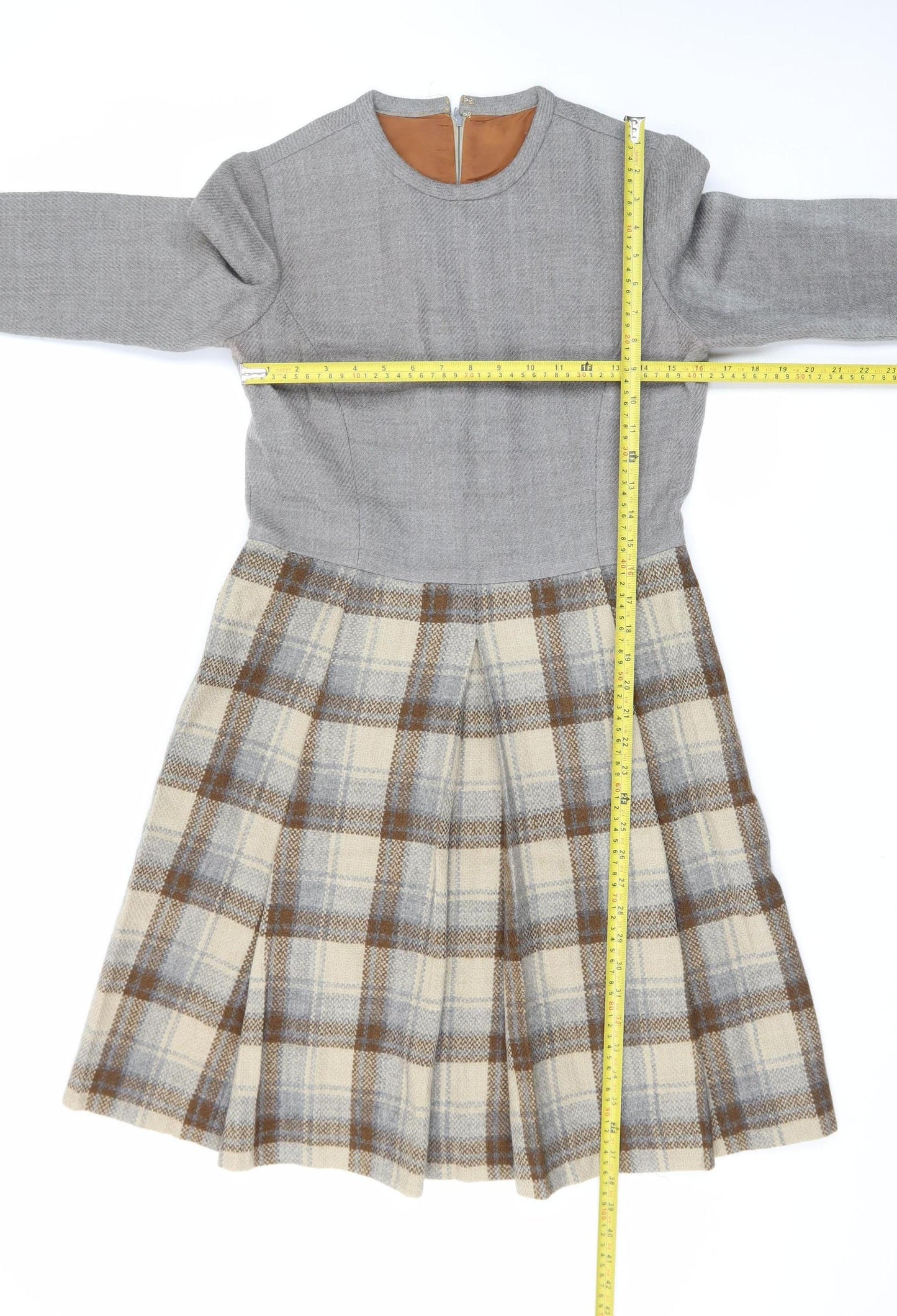 A.C. Costumes Women’s Grey Check Wool Fit & Flare Knee Dress Size 14