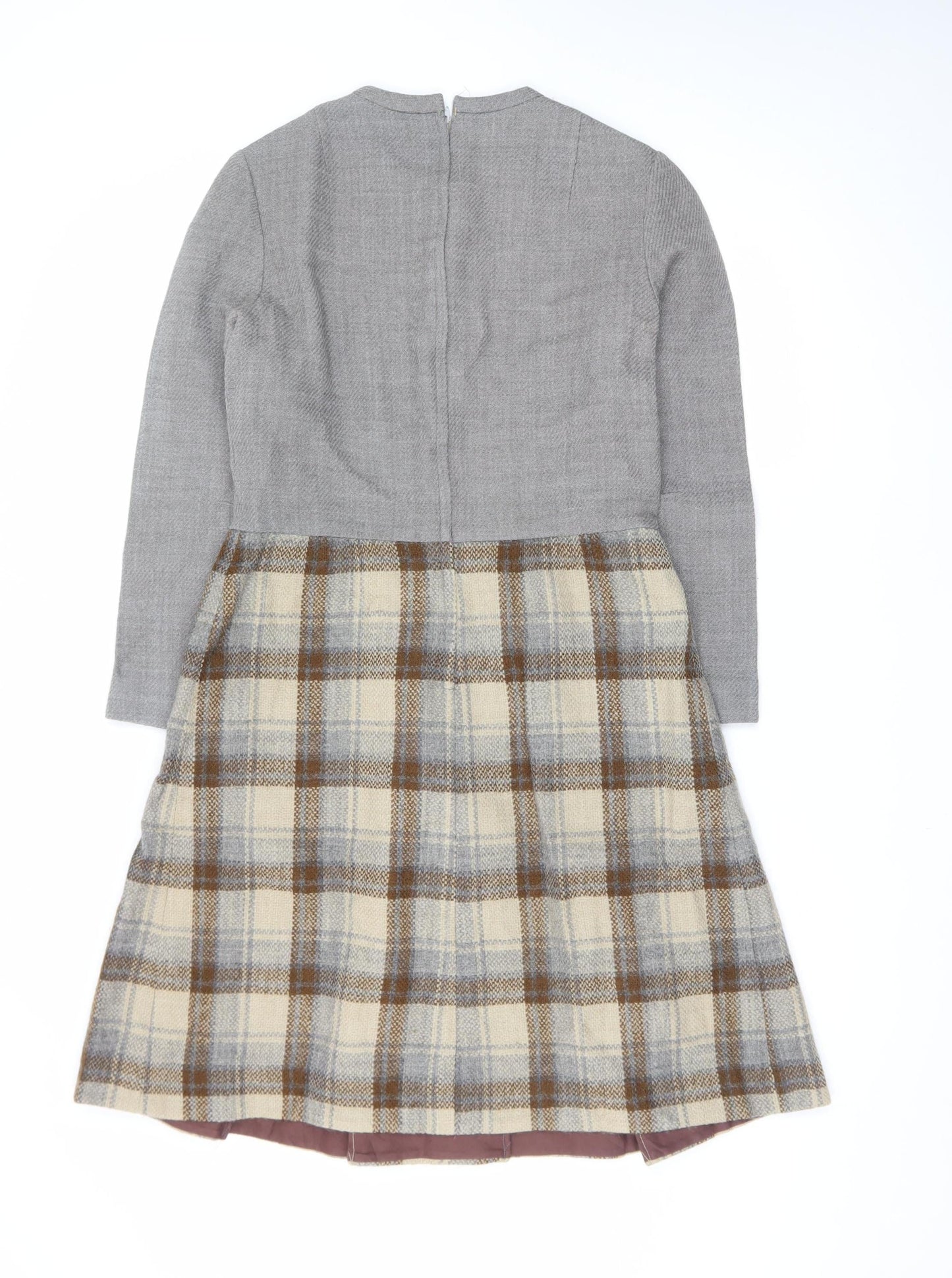 A.C. Costumes Women’s Grey Check Wool Fit & Flare Knee Dress Size 14