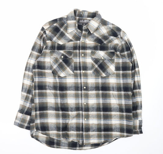 Canyon Guide Men's Beige Black Plaid Cotton Button-Up Shirt L