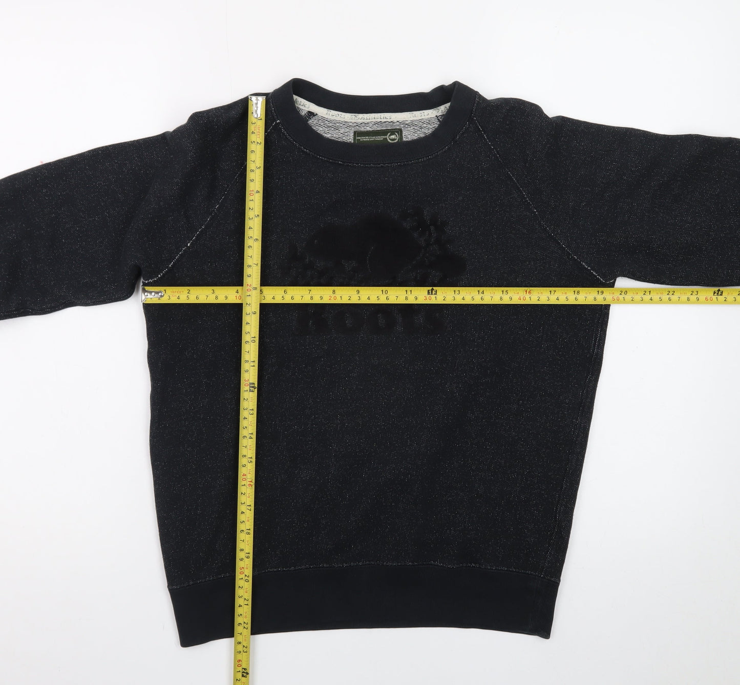 Roots Men's Black XS Pullover Sweatshirt Logo Knit Classic