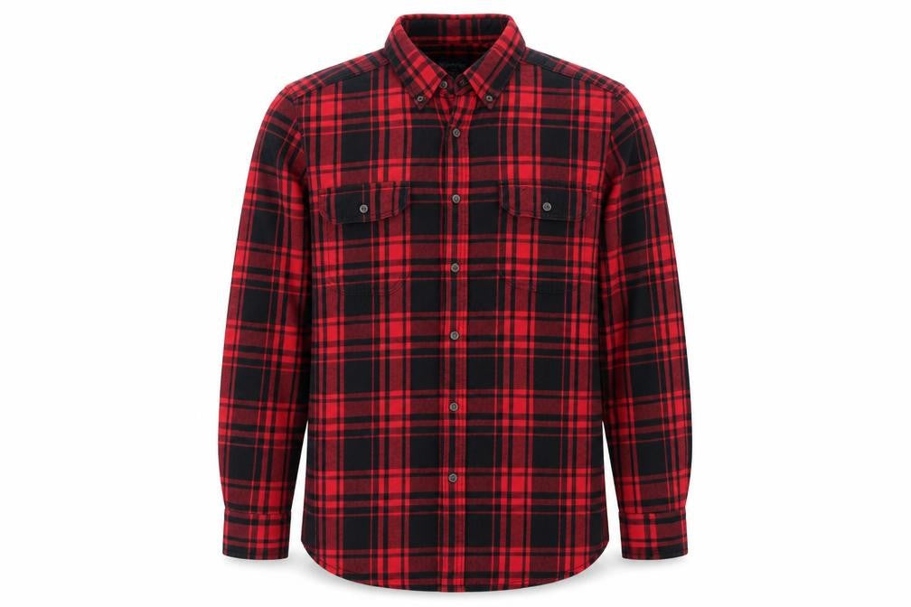 Faded Glory Men's Red Black Plaid Cotton Flannel Button-Up Shirt L