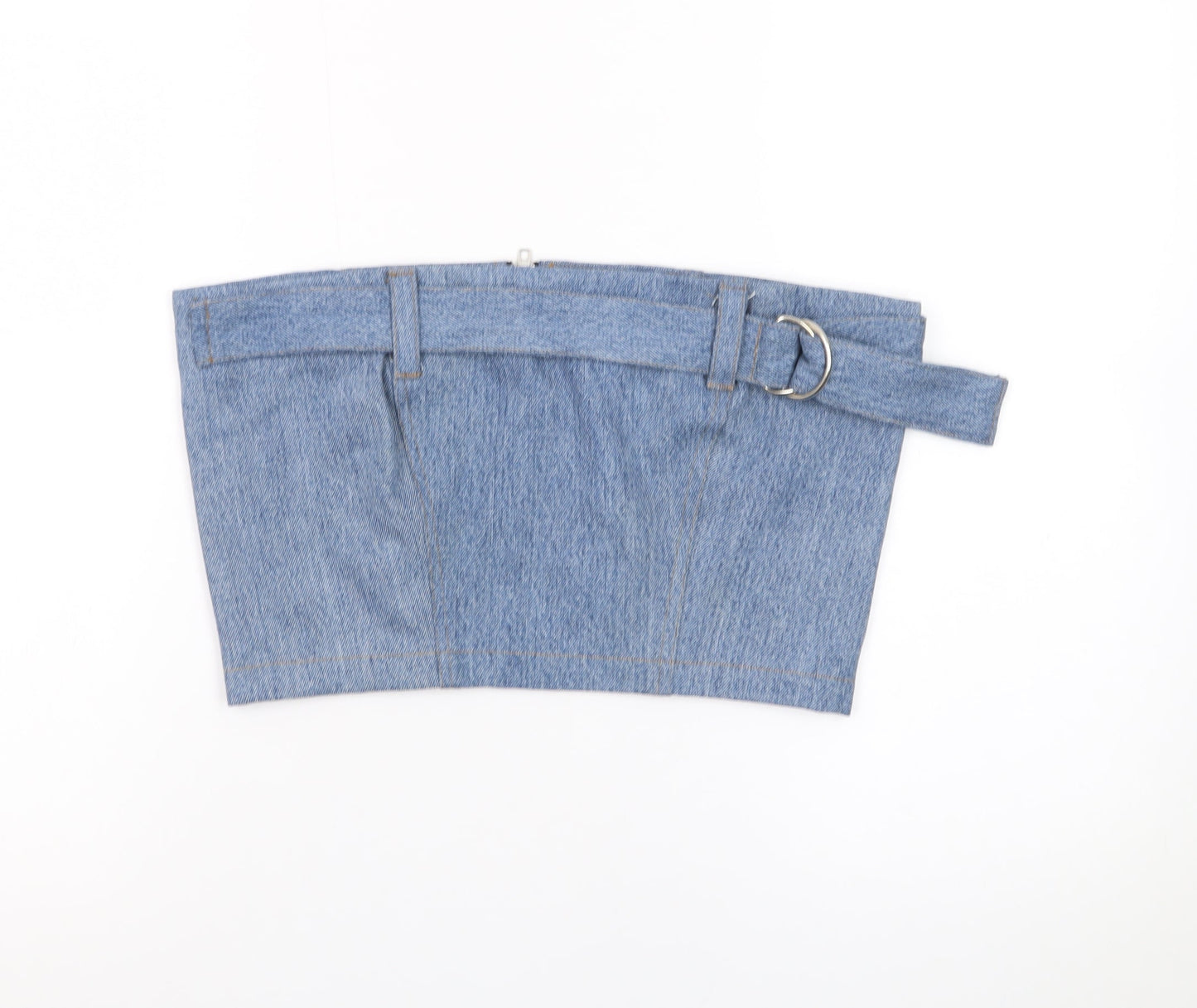 Beyond Retro Women Blue Denim Cropped Strapless Top L