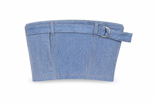 Beyond Retro Women Blue Denim Cropped Strapless Top L