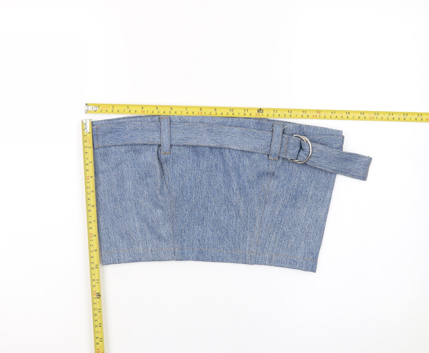 Beyond Retro Women Blue Denim Cropped Strapless Top L