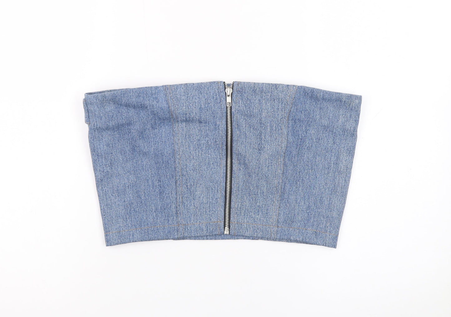 Beyond Retro Women Blue Denim Cropped Strapless Top L