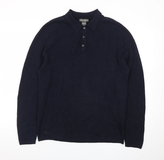 Eddie Bauer Men's Blue Cotton Collared Henley Jumper Size L