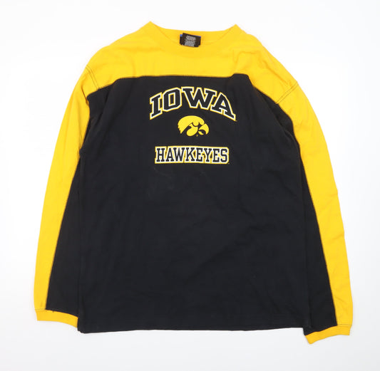 NCAA Men's L Black Yellow Iowa Hawkeyes Long Sleeve Cotton T-Shirt