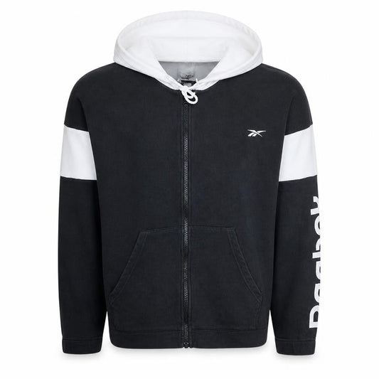 Reebok Men's Black Full Zip Hoodie L Graphic Print Hooded Sweatshirt